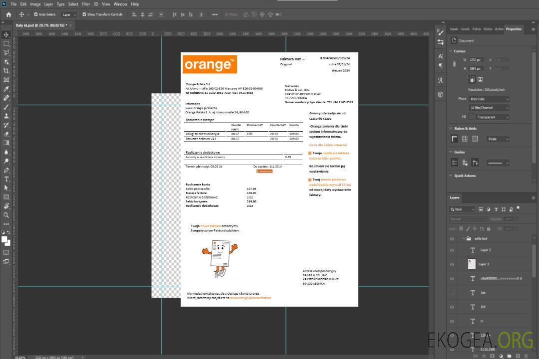 Modèle de facture de services publics d'entreprise Pologne Orange aux formats Word et PDF template